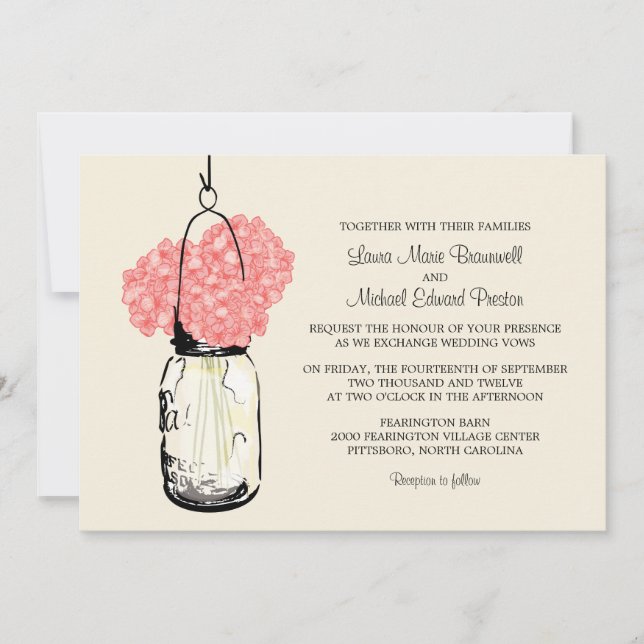 Hydrangea & Mason Jar Wedding Invitations (Front)