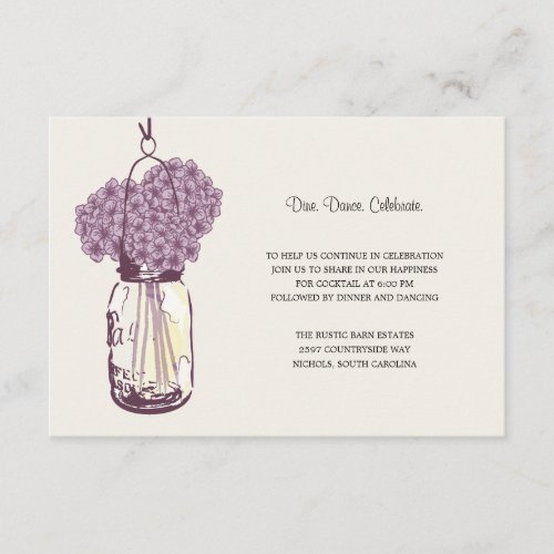 Hydrangea &amp; Mason Jar Wedding Reception Enclosure Card
