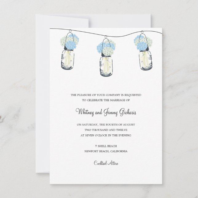 Hydrangea & Mason Jar Wedding Reception Invitation (Front)