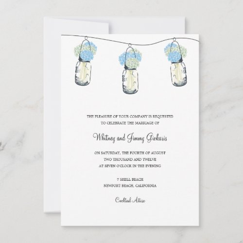 Hydrangea  Mason Jar Wedding Reception Invitation