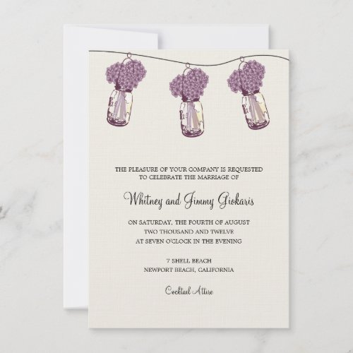 Hydrangea  Mason Jar Wedding Reception Invitation