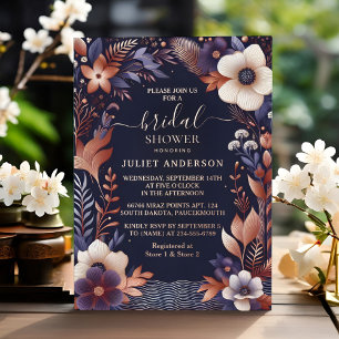 Hydrangea Metallic Pure Navy Blue Bridal Shower Foil Invitation