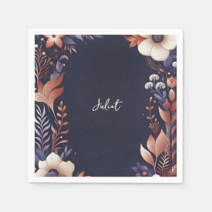 Hydrangea Metallic Pure Navy Blue Bridal Shower Napkins