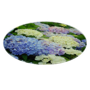 Hydrangea Mix-12in ROUND GLASS CUTTING BOARD