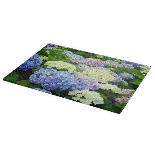 Hydrangea Mix_15x11 GLASS CUTTING BOARD