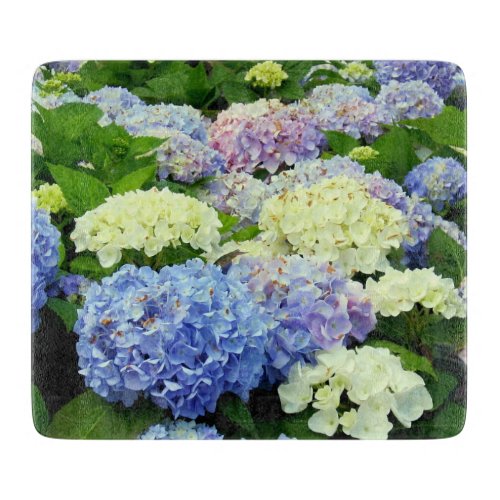 Hydrangea Mix_6x7 GLASS CUTTING BOARD