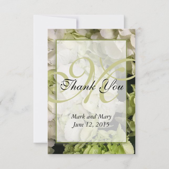Hydrangea Monogram Personalized Thank You Card (Front)