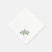 Hydrangea Monogram White & Blue Cocktail Napkins