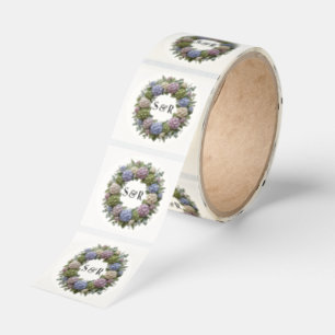 Hydrangea Monogram Wreath Wedding Classic Round Sticker
