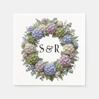 Hydrangea Monogram Wreath Wedding Napkins