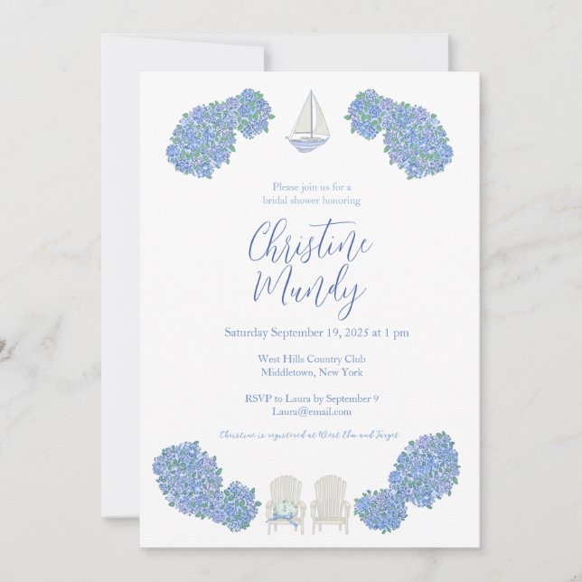 Hydrangea Nautical Classic Coastal Bridal Shower Invitation (Front)