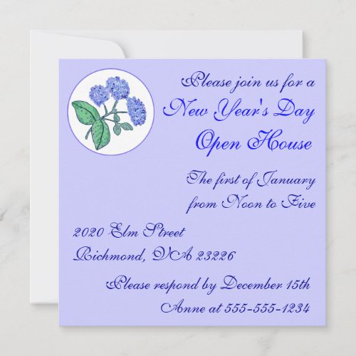 Hydrangea New Years Day Open House Invitation