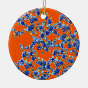 hydrangea orange and blue ceramic ornament
