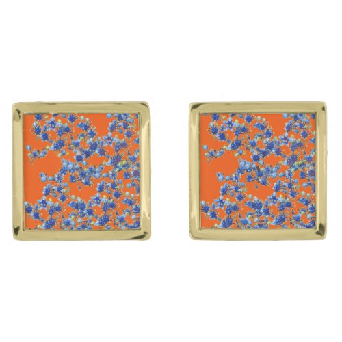hydrangea orange and blue gold cufflinks
