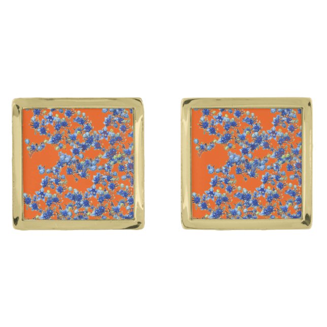 hydrangea orange and blue gold cufflinks (Front)