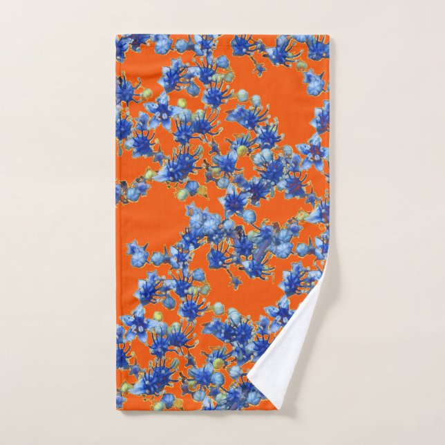 Hydrangea Orange and Blue Hand Towel (Hand Towel)