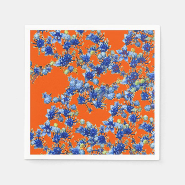 hydrangea orange and blue paper napkins (Front)
