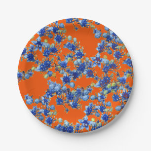 Hydrangea Orange and Blue Paper Plates