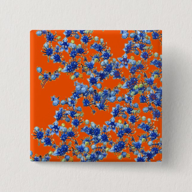 hydrangea orange and blue pinback button (Front)