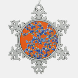 hydrangea orange and blue snowflake pewter christmas ornament