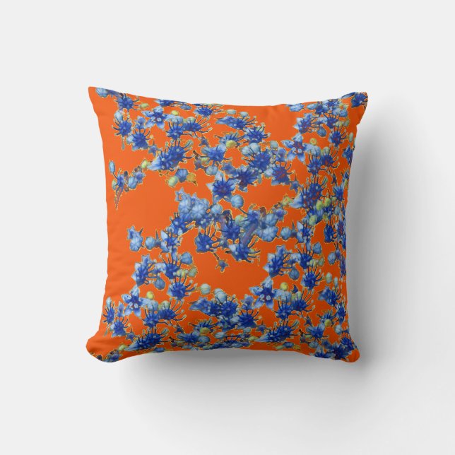 hydrangea orange and blue throw pillow (Front)