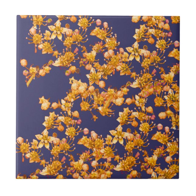hydrangea orange and navy ceramic tile (Front)