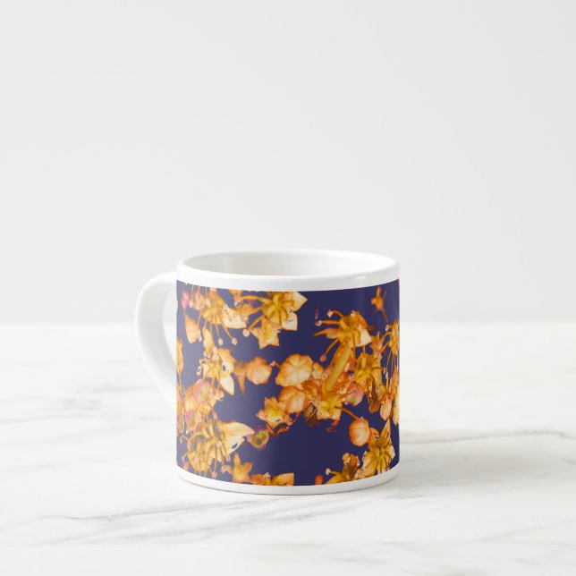 hydrangea orange and navy espresso cup (Front Left)