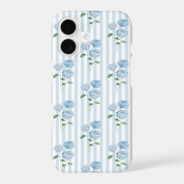 Hydrangea Painting Nautical Blue Stripe Coastal iPhone Case (Back)