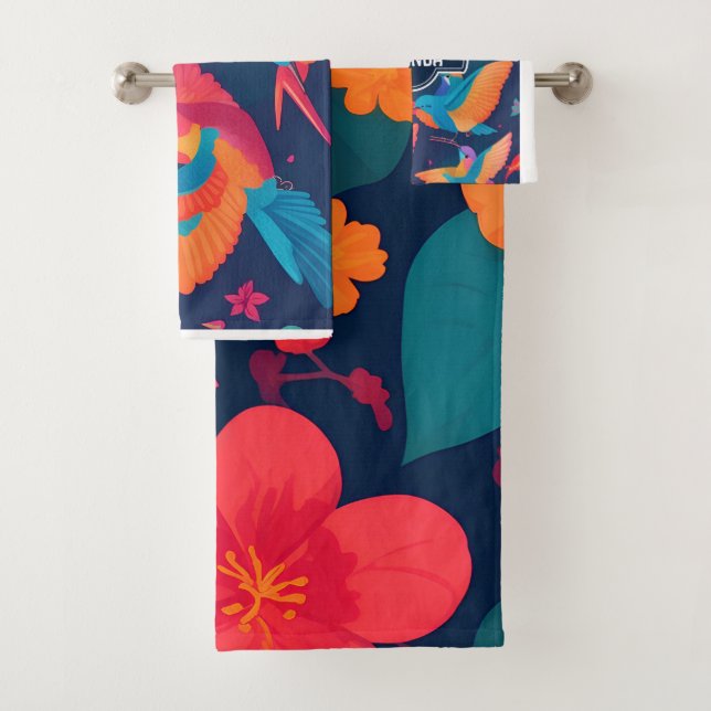Hydrangea Pastel Colorful Personalized Pattern Bath Towel Set (Insitu)