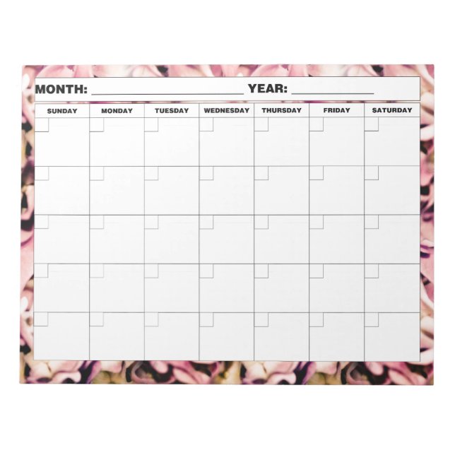 Hydrangea Pattern Blank Calendar Notepad (Front)
