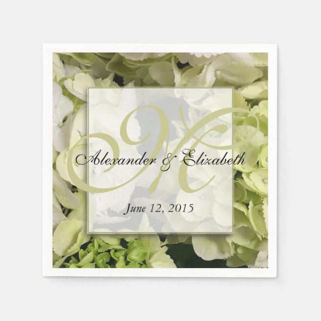 Hydrangea Personalized Monogram Wedding Paper Napkins (Front)