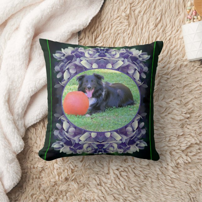 Hydrangea Petals Frame Create Your Own Pet Photo Throw Pillow (Blanket)