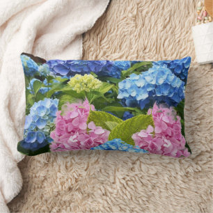 Hydrangea Pink Blue Flower Floral Lumbar Pillow