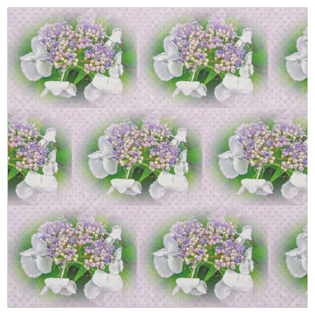 Hydrangea Pink White Purple Country Print Fabric (Swatch)