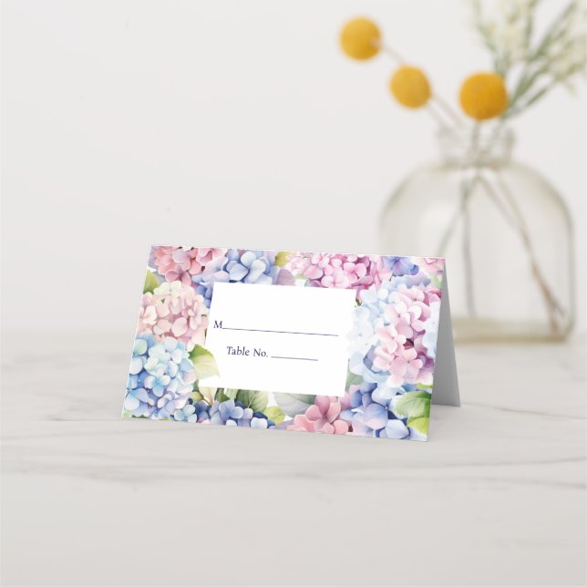 Hydrangea Place Card Guest Table No. Response Card (Front)