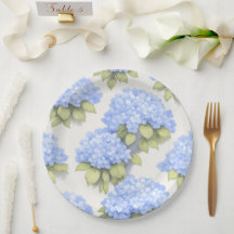 Hydrangea Plates | Elegant Ivory Blue Floral Party