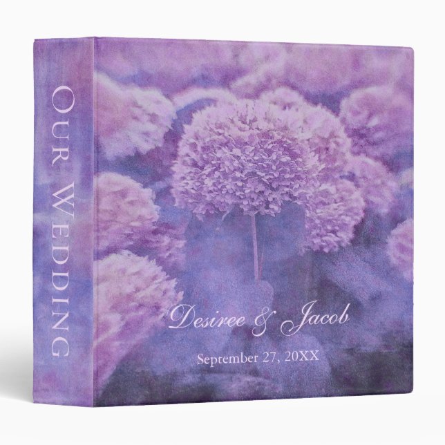 Hydrangea Purple Floral Country Rustic Wedding 3 Ring Binder (Front/Spine)