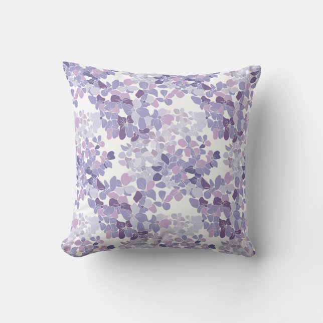 Hydrangea - Purple Floral Pattern Throw Pillow (Front)
