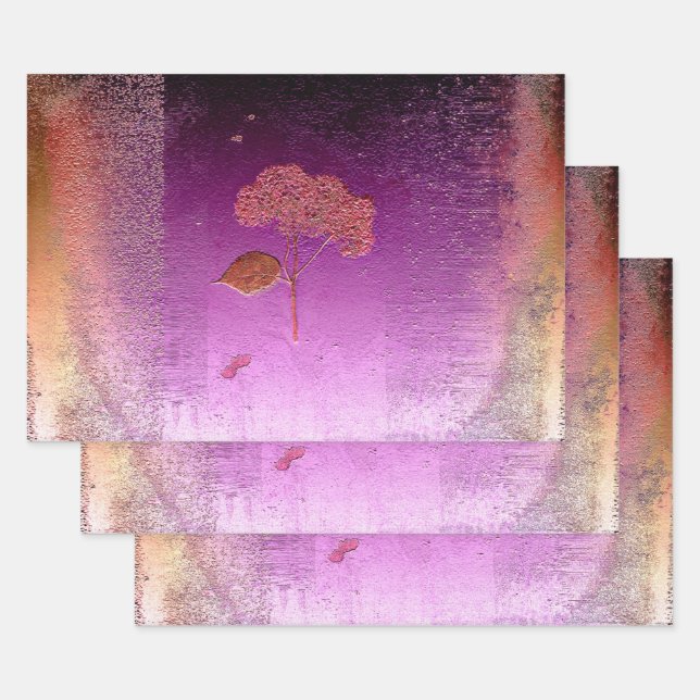 Hydrangea Purple Gold Metallic Floral Wrapping Paper Sheets (Set)