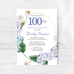Hydrangea Rose 100th Birthday Party Invitation