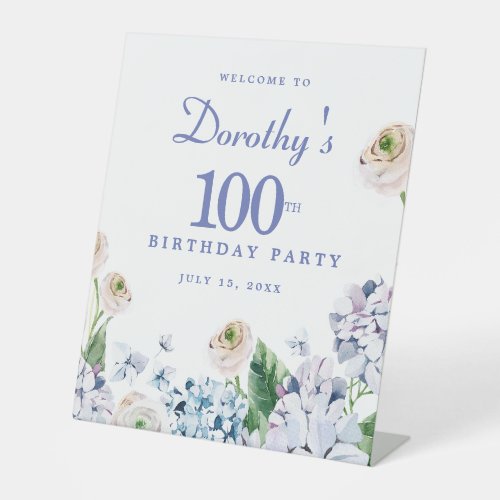 Hydrangea Rose 100th Birthday Party Welcome Sign