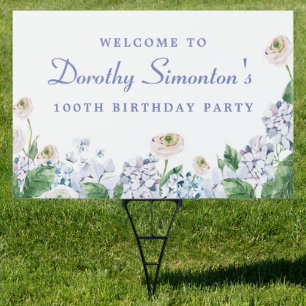 Hydrangea Rose 100th Birthday Welcome Yard Sign