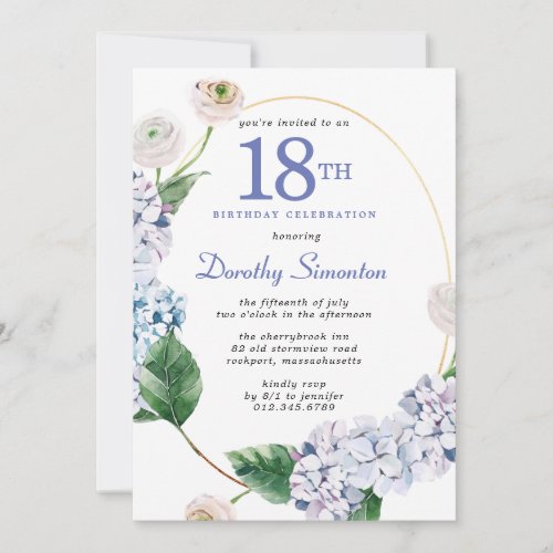 Hydrangea Rose 18th Birthday Party  Invitation