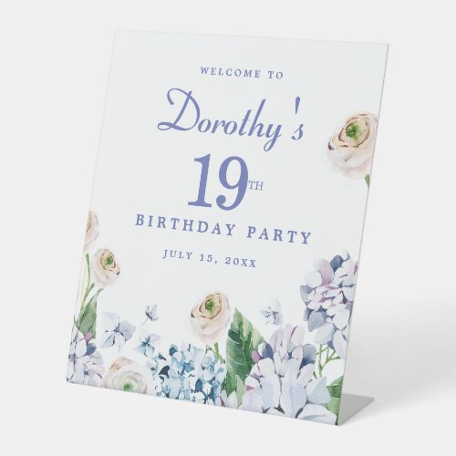Hydrangea Rose 19th Birthday Party Welcome Sign