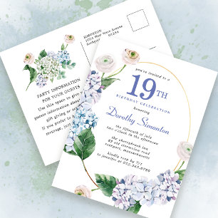 Hydrangea Rose 19th Birthday Summer Invitation Postcard