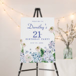 Hydrangea Rose 21st Birthday Party Welcome Sign<br><div class="desc">A beautiful welcome sign with the Wow factor that will impress your guests. Soft dusty blue and purple hydrangeas mix with soft blush white and pink wild roses. The birthday celebrant's name is written in an easy-to-read script font. the Birthday year and date follow in a bold traditional serif font....</div>
