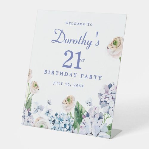 Hydrangea Rose 21st Birthday Party Welcome Sign