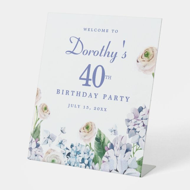 Hydrangea Rose 40th Birthday Party Welcome Sign (Front)