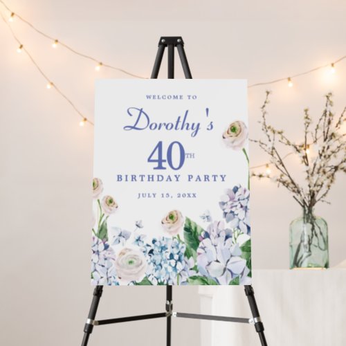 Hydrangea Rose 40th Birthday Party Welcome Sign