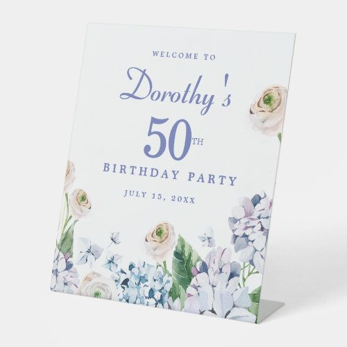 Hydrangea Rose 50th Birthday Party Welcome Sign